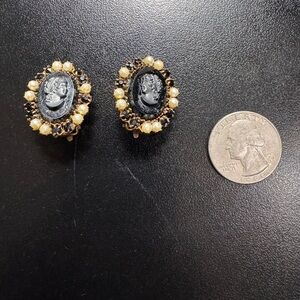 Roberto cavalli Black and Gold Cameo Earrings